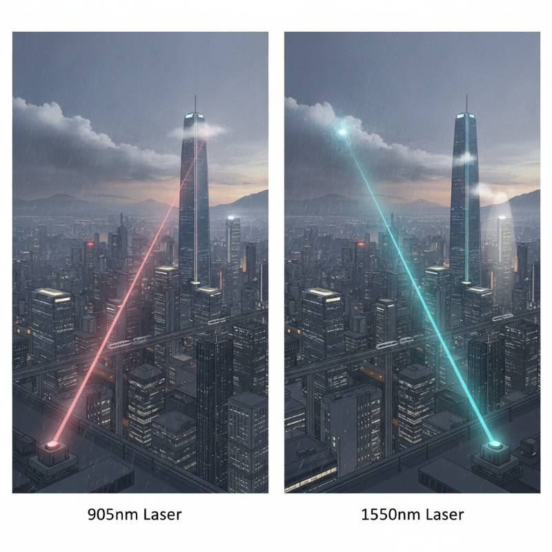 Comparison of 905nm vs 1550nm laser beam atmospheric penetration