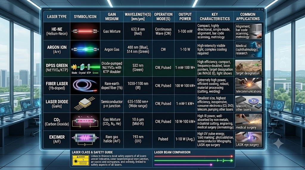 Laser comparison table