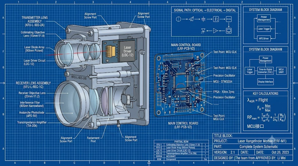 Detailed blueprint of a custom laser rangefinder module