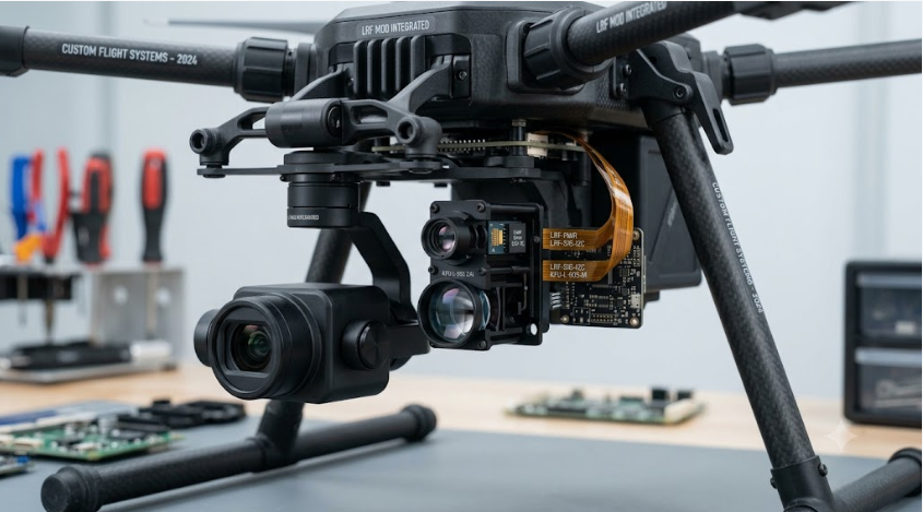 Miniature laser rangefinder module integrated into a drone