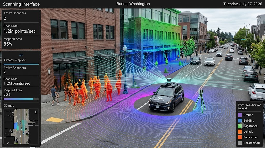 Lidar scanning a city street