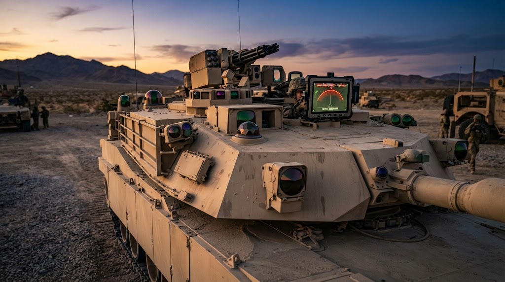 military vehicle with laser warning sensors