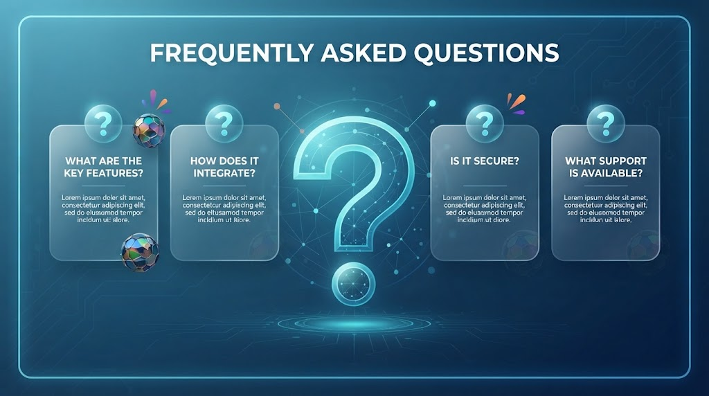 FAQ section graphic with question marks