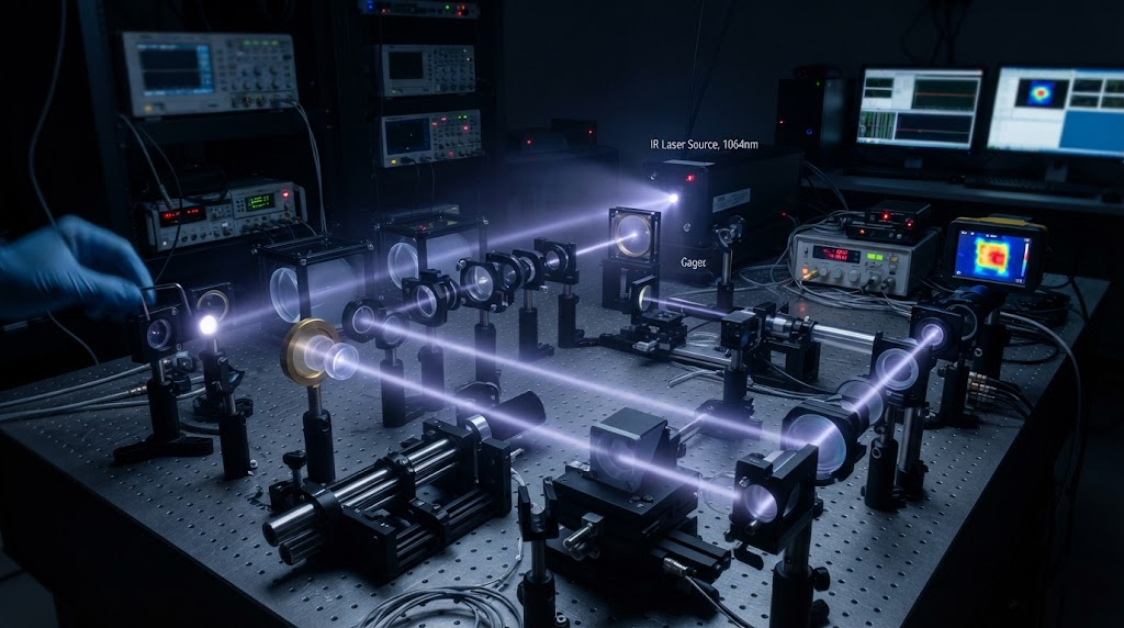 Infrared laser beam path through optics
