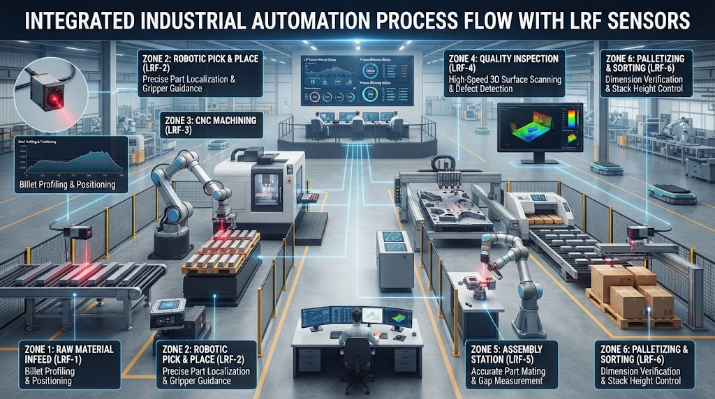 Industrial automation process flow with LRF sensors